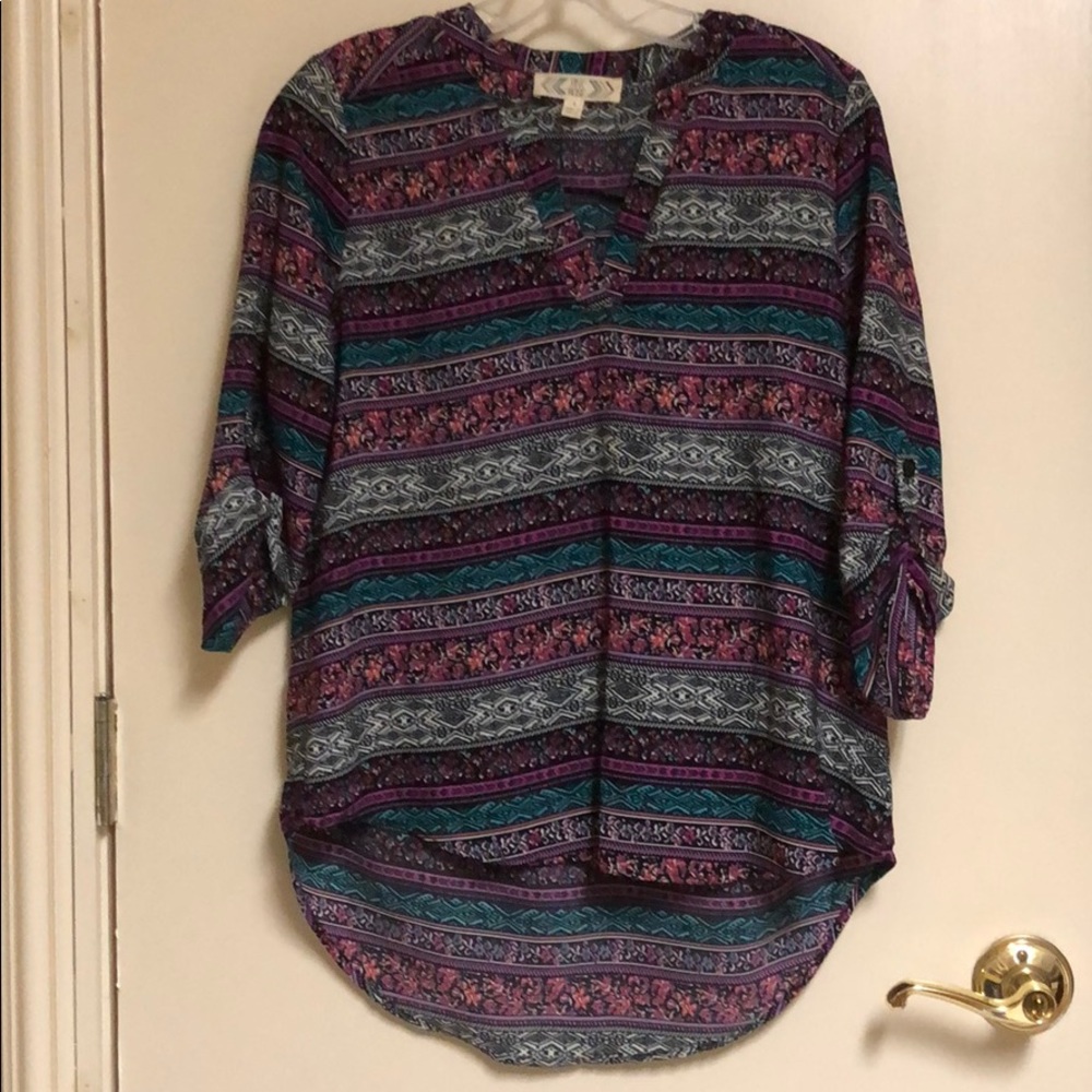 🦓3/$12 Pink Rose 3/4 Length Blouse V-Neck
